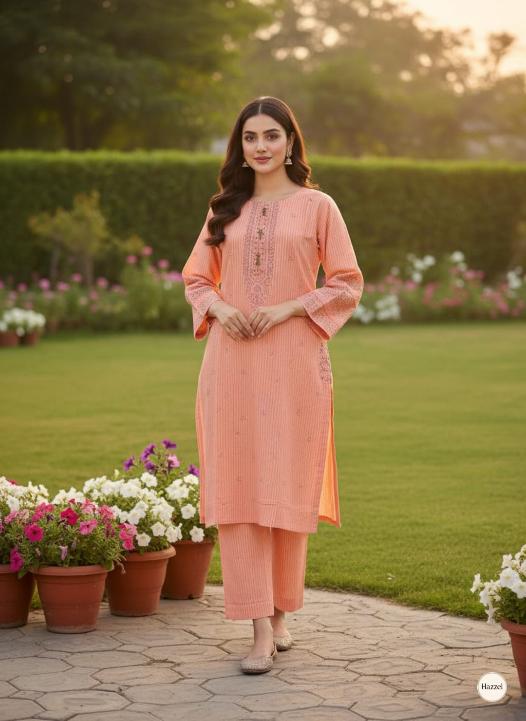 2-Piece Stitched Embroidered Cotton Suit with Pockets - Ready to Wear - 2 Colors Available