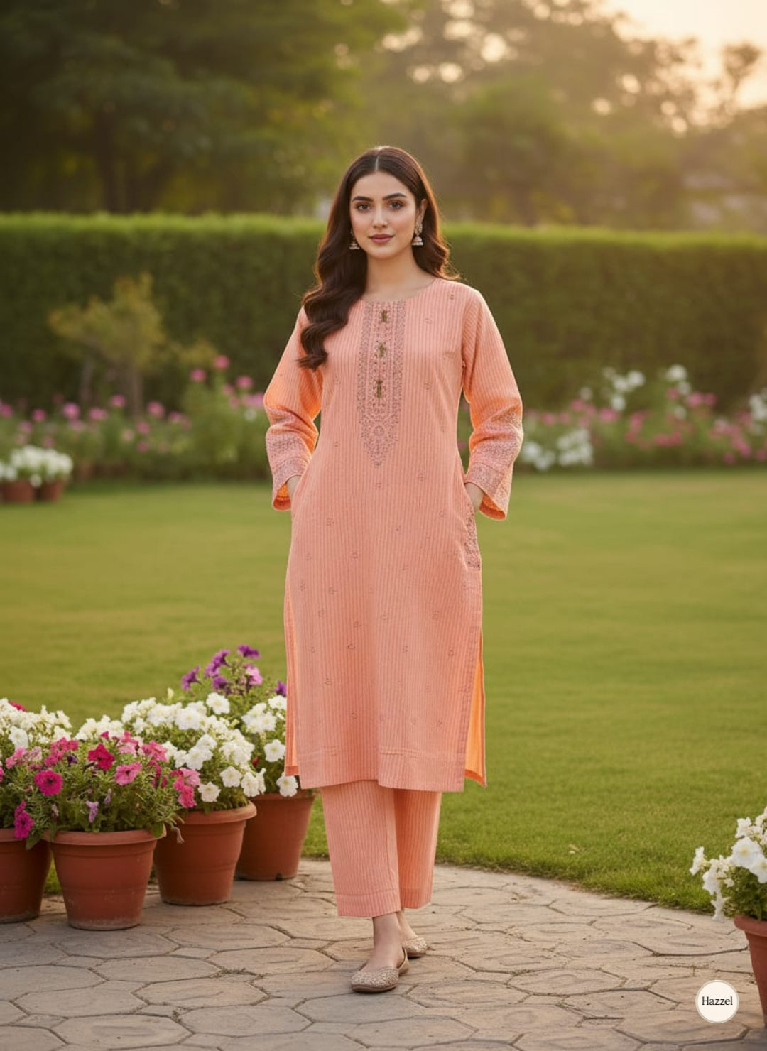 2-Piece Stitched Embroidered Cotton Suit with Pockets - Ready to Wear - 2 Colors Available