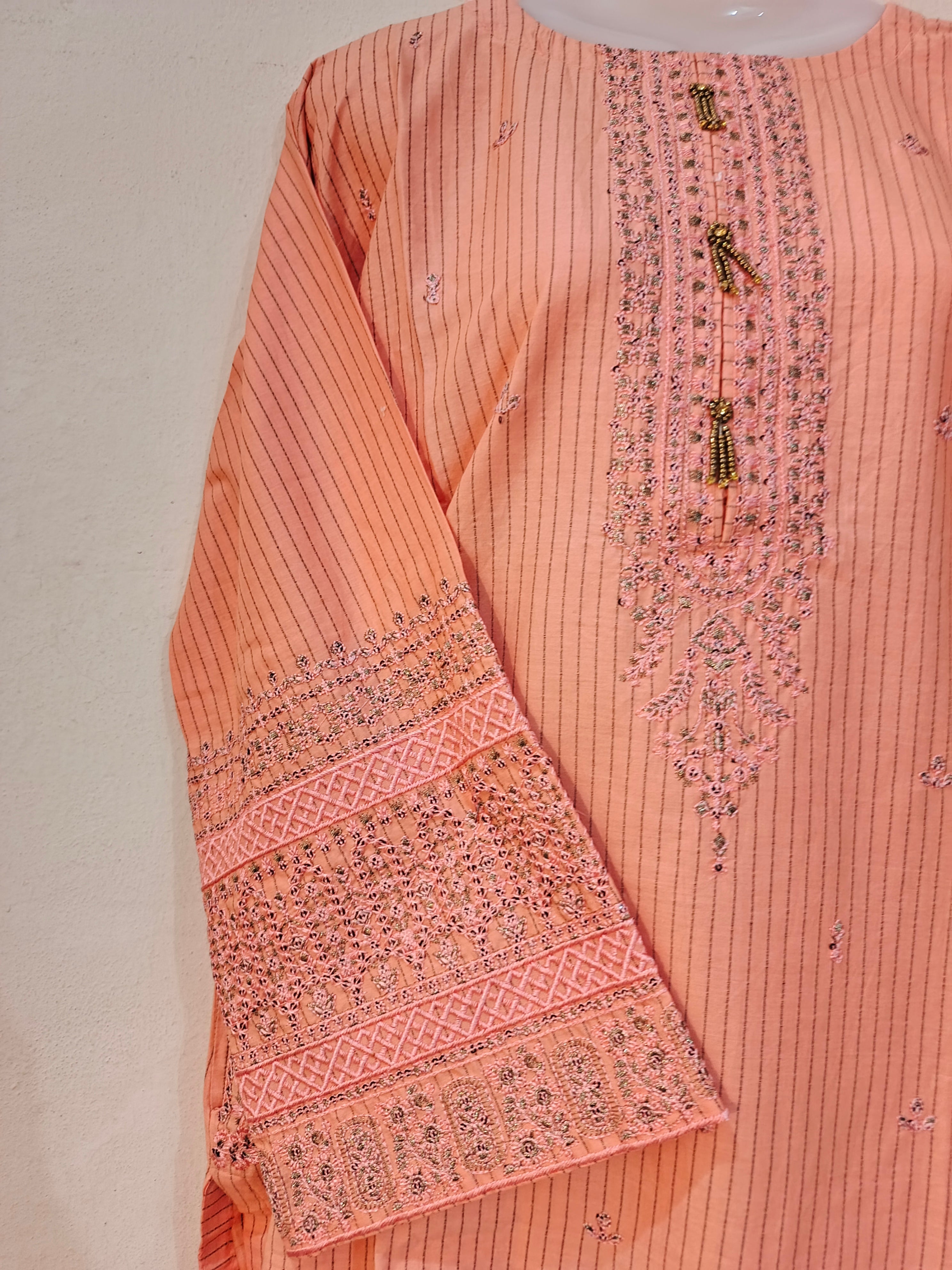 2-Piece Stitched Embroidered Cotton Suit with Pockets - Ready to Wear - 2 Colors Available