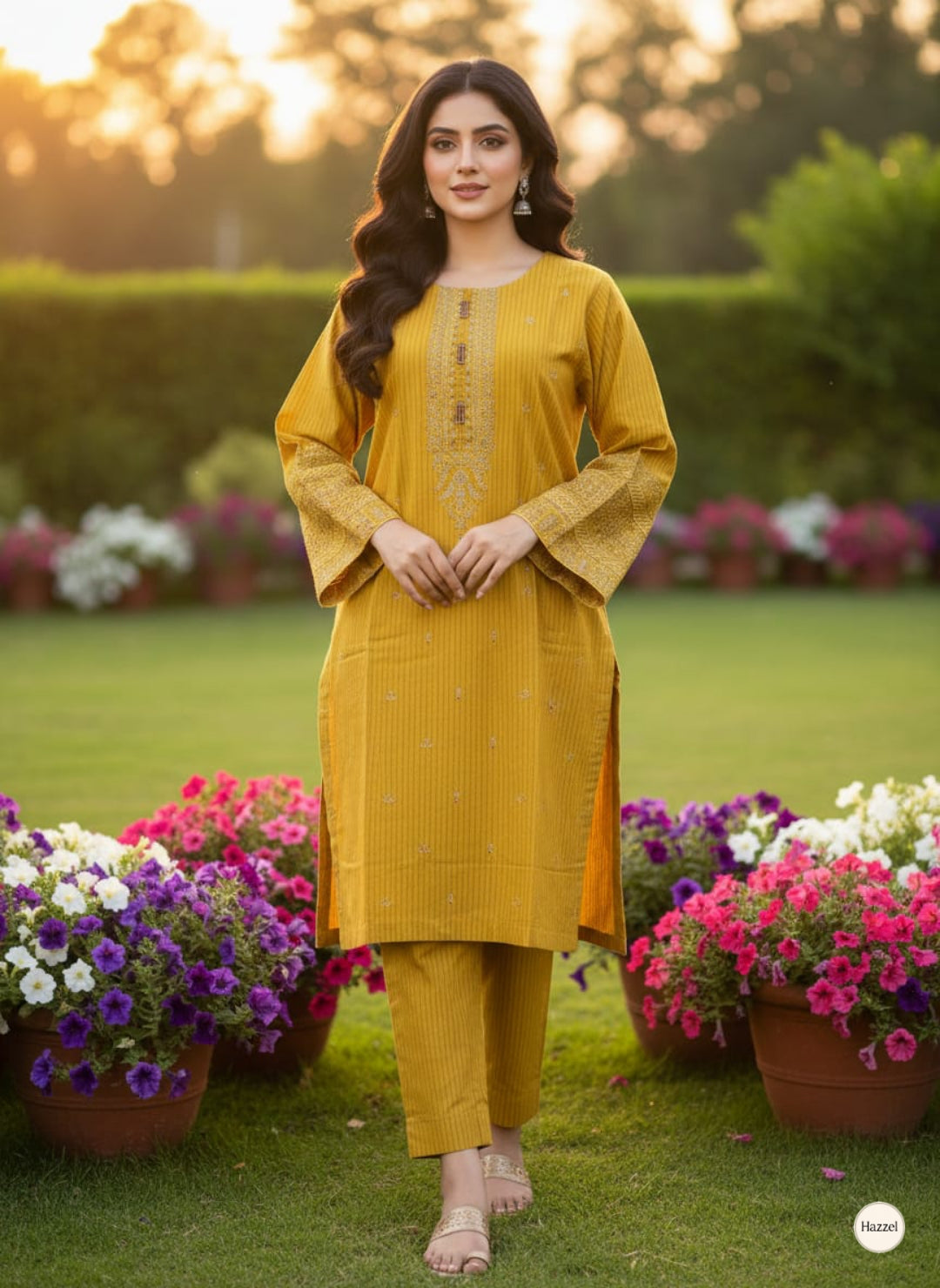2-Piece Stitched Embroidered Cotton Suit with Pockets - Ready to Wear - 2 Colors Available